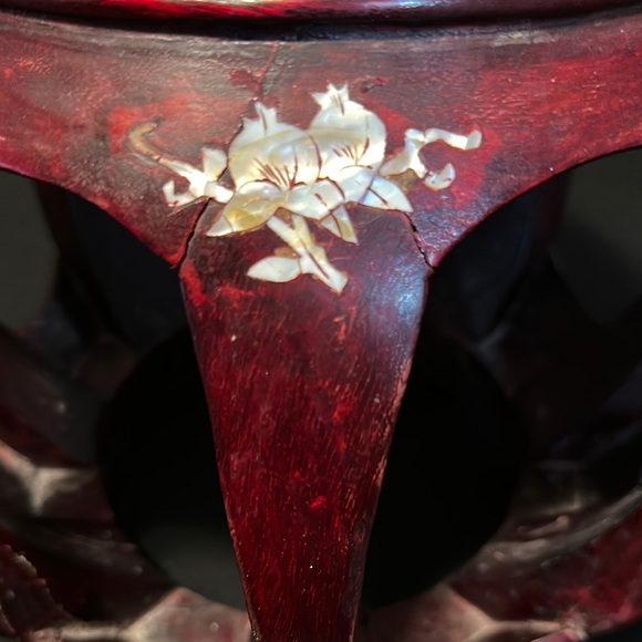 Rosewood Mother of Pearl inlay Chinese Drum Stool 1950’s-70’s - Picture 5 of 16